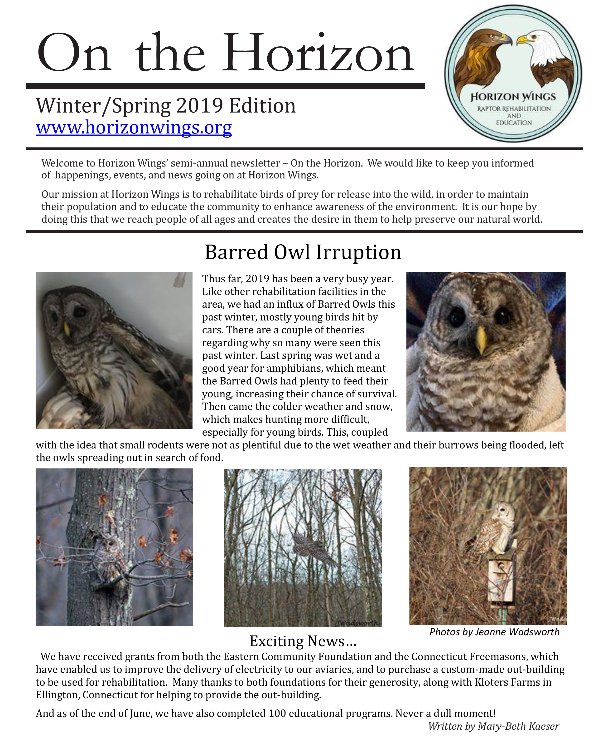 On the Horizon, Horizon Wings' newsletter.